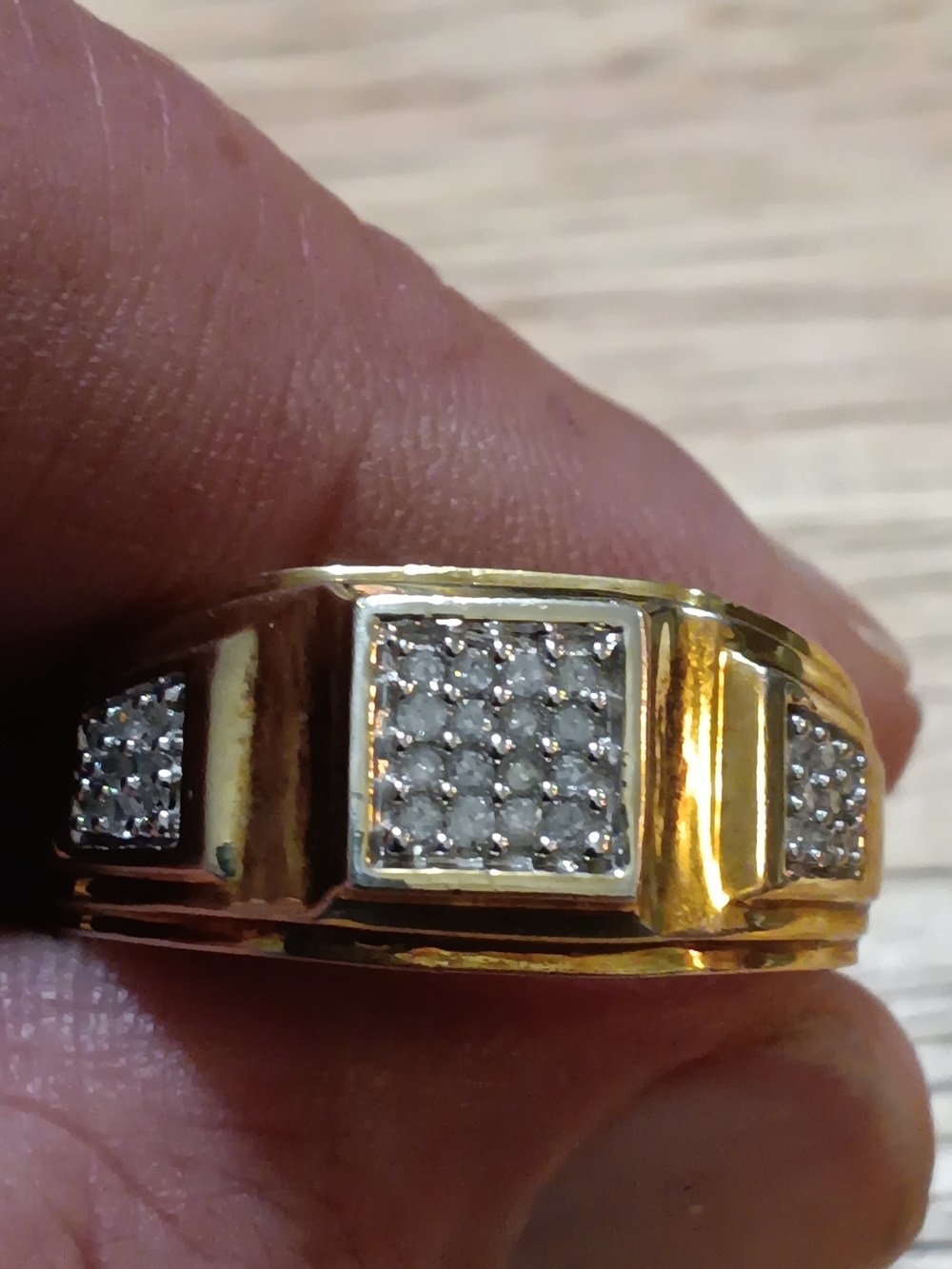 Gold Over Sterling Silver And Diamond  Men’s Square Cluster Ring Size 11 Signed